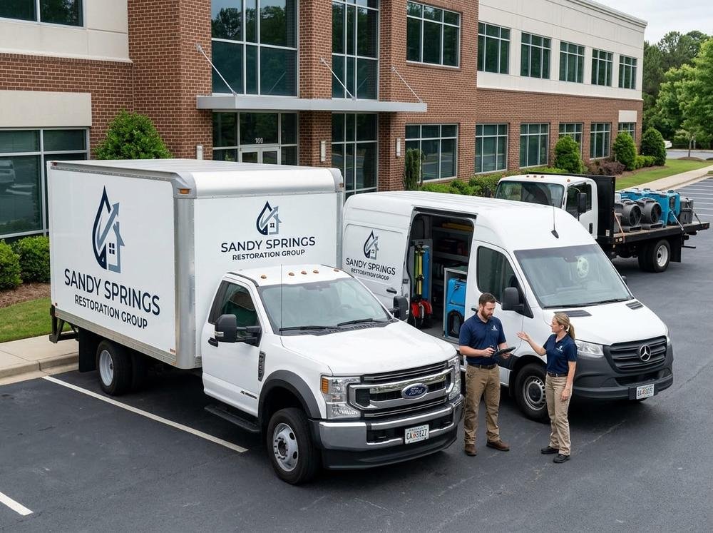 Sandy Springs Restoration Group technicians responding to water damage from firefighting efforts